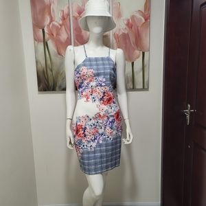 Guess blue white floral plaid dress